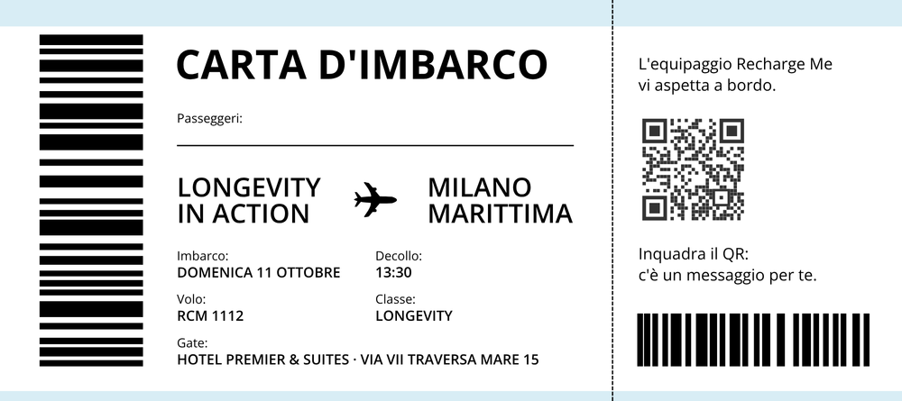 Carta d'imbarco Recharge Me: Longevity in Action verso Milano Marittima, domenica 11 ottobre